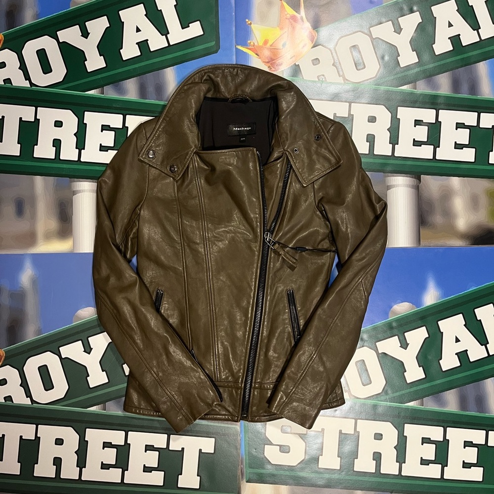 Mackage olive green leather jacket